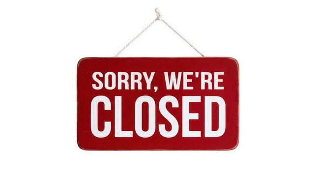 Wooden sorry we are closed sign isolated on transparent background