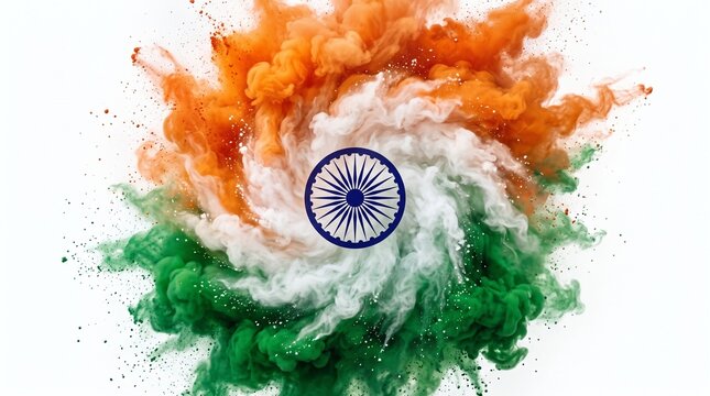 Abstract background featuring saffron white and green powder explosion for celebrating indian republic day with patriotic pride