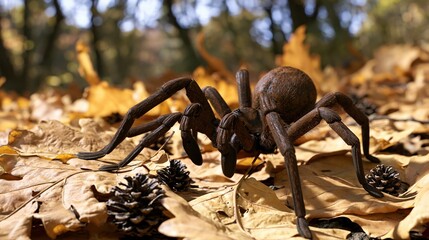 Naklejka premium Tarantula on leaves