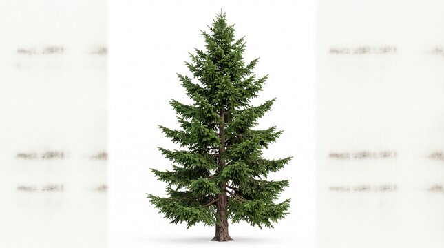 Single green pine tree isolated on a simple plain surface