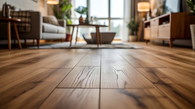 Modern living room interior with elegant wooden floor and natural sunlight
