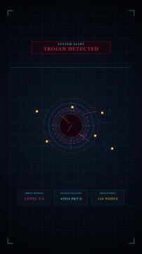 Trojan alert cyber attack and computer warning symbols over world map seamless looped technology concept