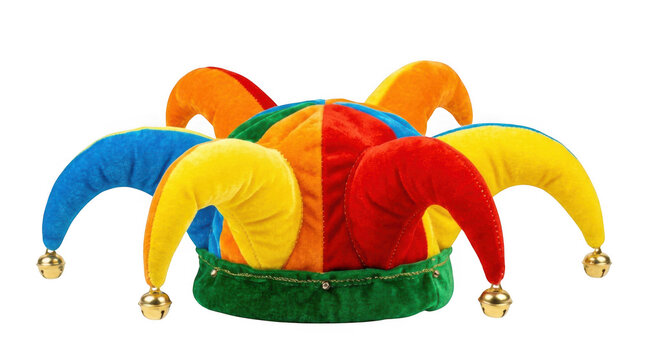 Colorful jester hat with bells isolated on transparent background