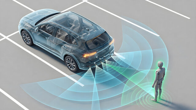 Vehicle parking detection system with digital sensor visualization for safety technology