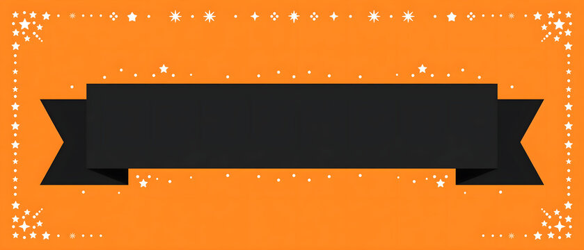 Bright orange ribbon banner template with decorative white elements