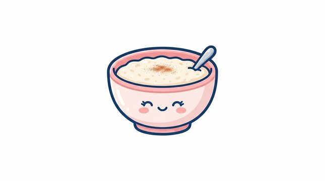 Cute cartoon bowl of oatmeal with a spoon isolated