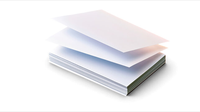 Stack of white blank printer papers with top sheets slightly lifted isolated on transparent background PNG element