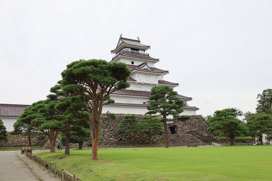 A Japanese castle: a view of the donjon of Aizuwakamatsu-jo Castle in Aizuwakamatsu City in Fukushima Prefecture