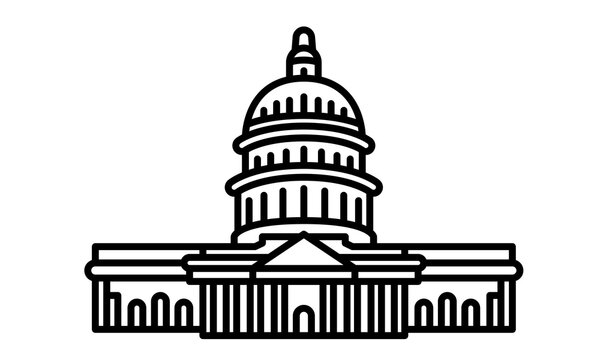 US Capitol building government architecture line art vector illustration isolated on white background