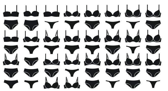 Black silhouettes of lingerie items arranged in a grid pattern