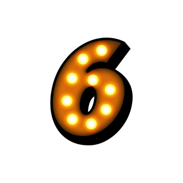 3D marquee light bulb number 6 isolated on white background vintage vector illustration