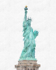 Watercolor painting illustration of the Statue of Liberty isolated on white background © Maria