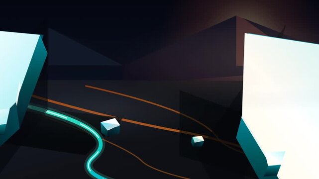 Abstract 3d geometric landscape with glowing neon lines and dark mountains