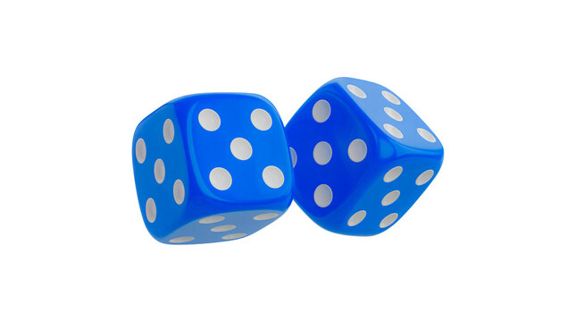 Two Blue Dice Isolated on White Background Representing Chance, Luck, Gambling, Game, Risk, Fortune, Success, Winning, and Leisure Concepts