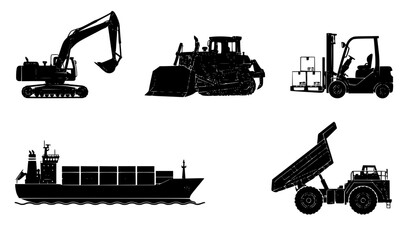 Heavy Construction Equipment Excavator Bulldozer Dump Truck Vector © MdSobuj