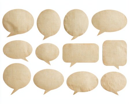 Set of various textured speech bubbles isolated on white background