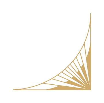 Art deco gold corner ornament vector. Elegant geometric fan corner border with radiating lines for luxury invitation, wedding card, certificate, frame, poster and packaging design.