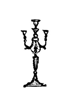 Three-branch candelabra with symmetrical arms and acanthus scrolls, old vintage illustration, 1897.