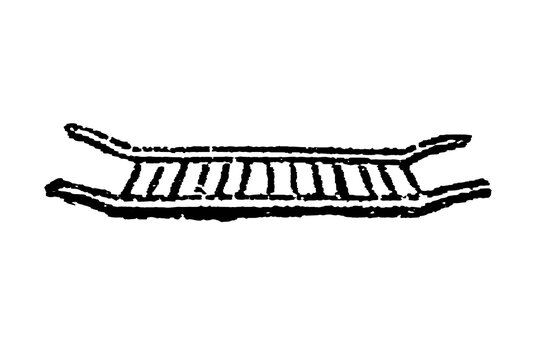 Simple rustic stretcher with two parallel poles and crossbars, old vintage illustration, 1897.
