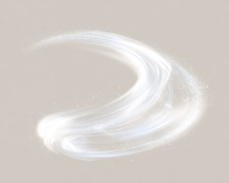 Abstract white glowing light trail with motion blur and sparkling particles