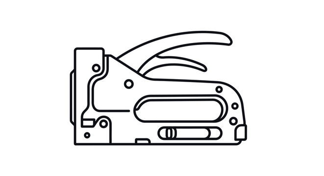 Line drawing depicts a manual staple gun with open jaws on white