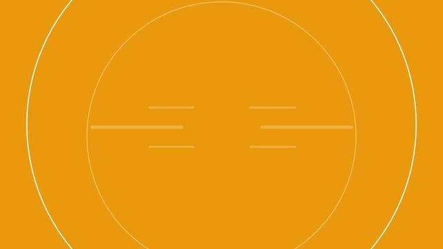 Abstract yellow background features thin white concentric circles and horizontal dashed lines.