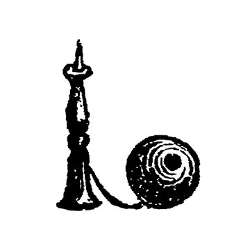 Cup-and-ball toy with handle, cup, and tethered ball, old vintage illustration, 1897.