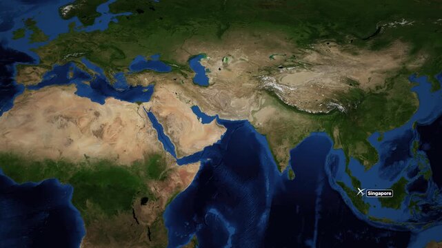 Animated Flight Map Showing Travel Route from Singapore to Munich