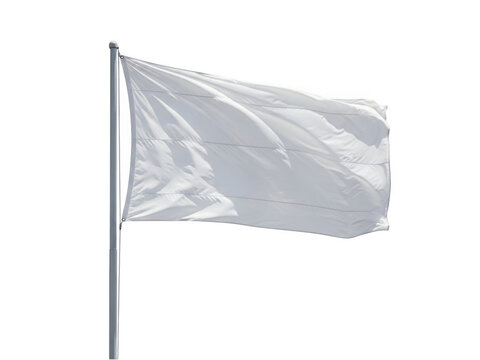 A simple plain white flag waving on a metal pole isolated on transparent background