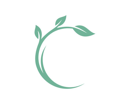 A minimalist logo design featuring a stylized letter C formed by a curved stem with three green leaves, representing growth and nature.