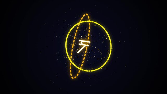 Abstract glowing yellow neon light elliptical rings with particles video
