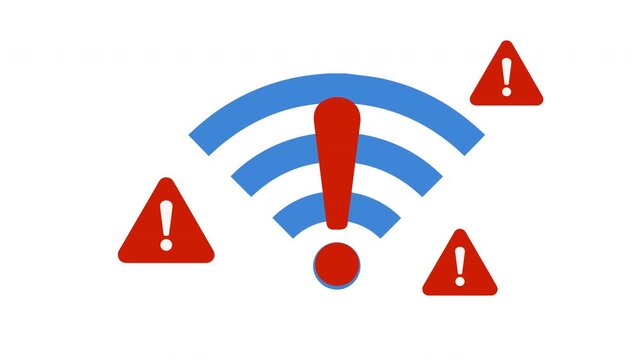 WiFi Connection Warning Concept with Wireless Signal, Alert Symbols and Internet Connectivity Problem