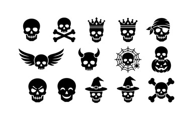 Obraz premium Set of various black skull icons and silhouettes for halloween design elements and gothic style art projects