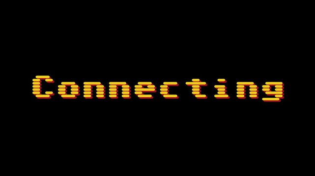 Connecting text in retro pixel art style with golden yellow font on a dark background, symbolizing network or data transfer