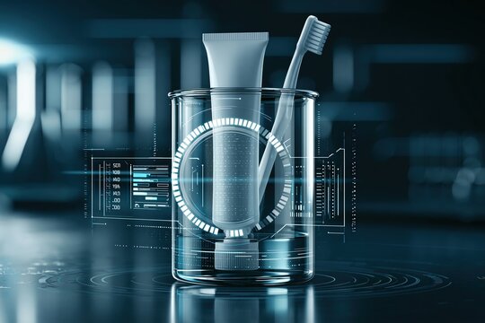 Modern dental technology toothpaste and brush glass jar