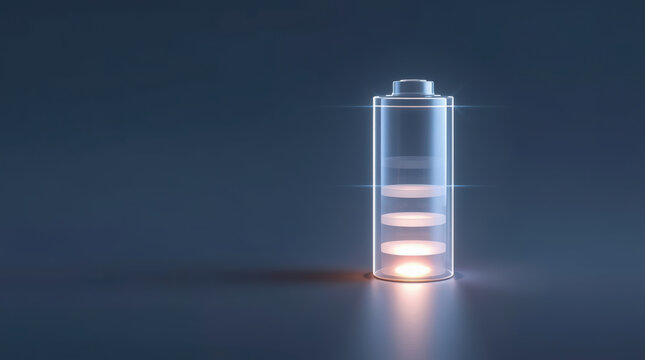 Rechargeable battery with glowing energy creates futuristic blue light