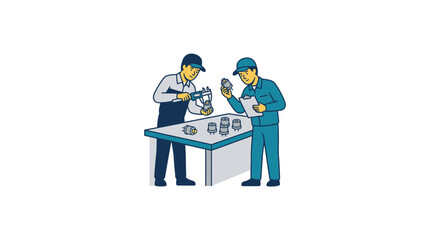 Fototapeta premium Two laboratory technicians analyzing samples at workbench.