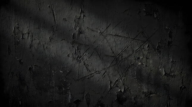 Black grunge wall texture photo with scratches and dark weathered surface background
