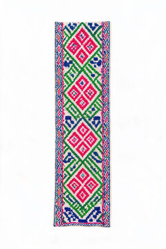 Authentic Southeast Asian hill tribe fabric stripe, colorful folk art embroidery design element