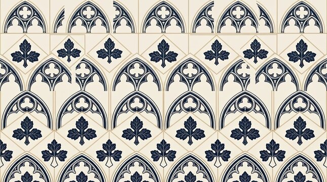 Gothic architecture arches and leaf pattern elements set