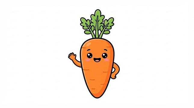 Cute cartoon carrot character waving hello on a white background