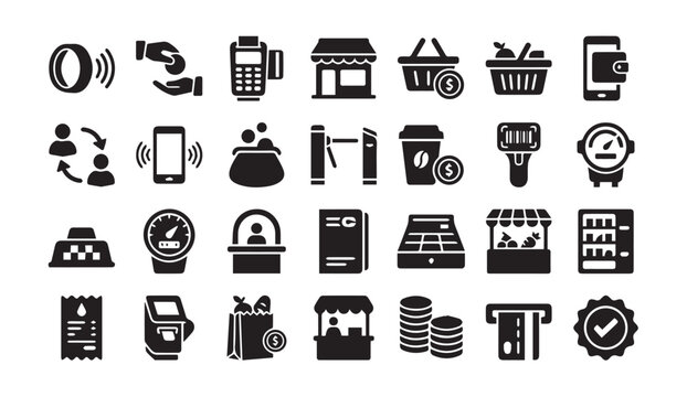 Set of online shopping and retail payment methods vector black icons