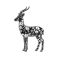 Fototapeta premium Floral pattern antelope silhouette vector illustration, Antelope floral pattern silhouette