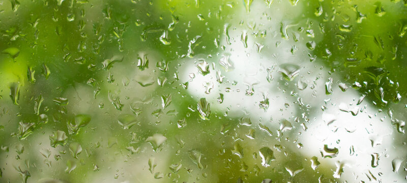 Rain water drops on window glass background