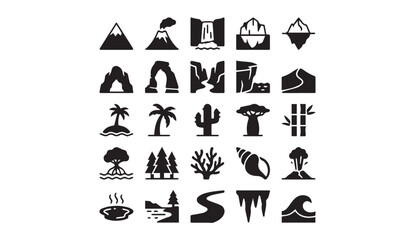 Fototapeta premium Set of nature landscape and geography icons with landscape geography mountains