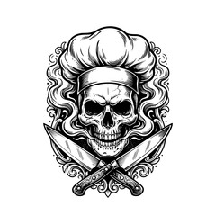Fototapeta premium Skull Chef Tattoo Design with Crossed Kitchen Knives