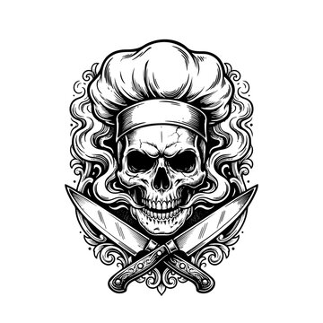 Skull Chef Tattoo Design with Crossed Kitchen Knives