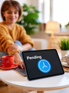 Woman waiting on pending status icon