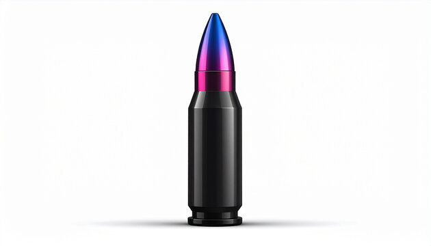 Colorful Bullet with Metallic Finish on White Background