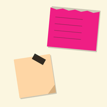 Pink sticky note with blank beige notepad